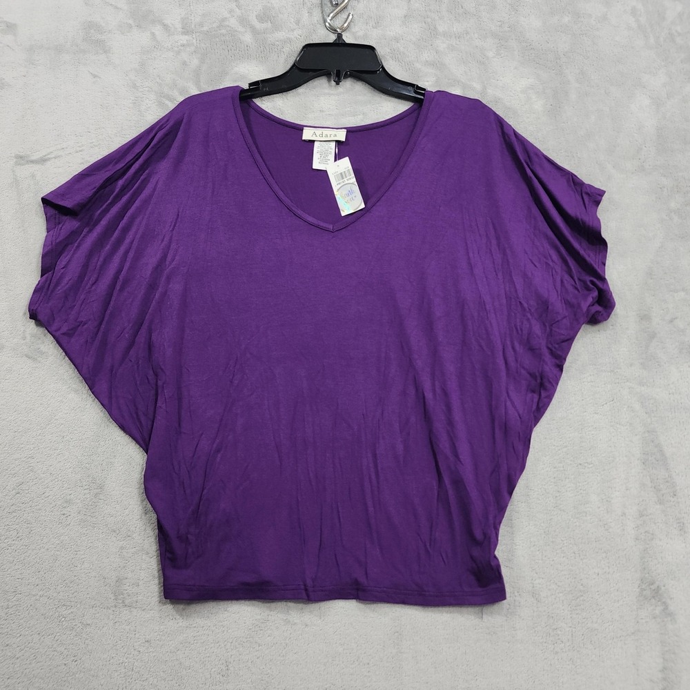 NEW Adara Top Womens S Purple V-Neck Dolman Short Sleeve Jersey Stretch Casual